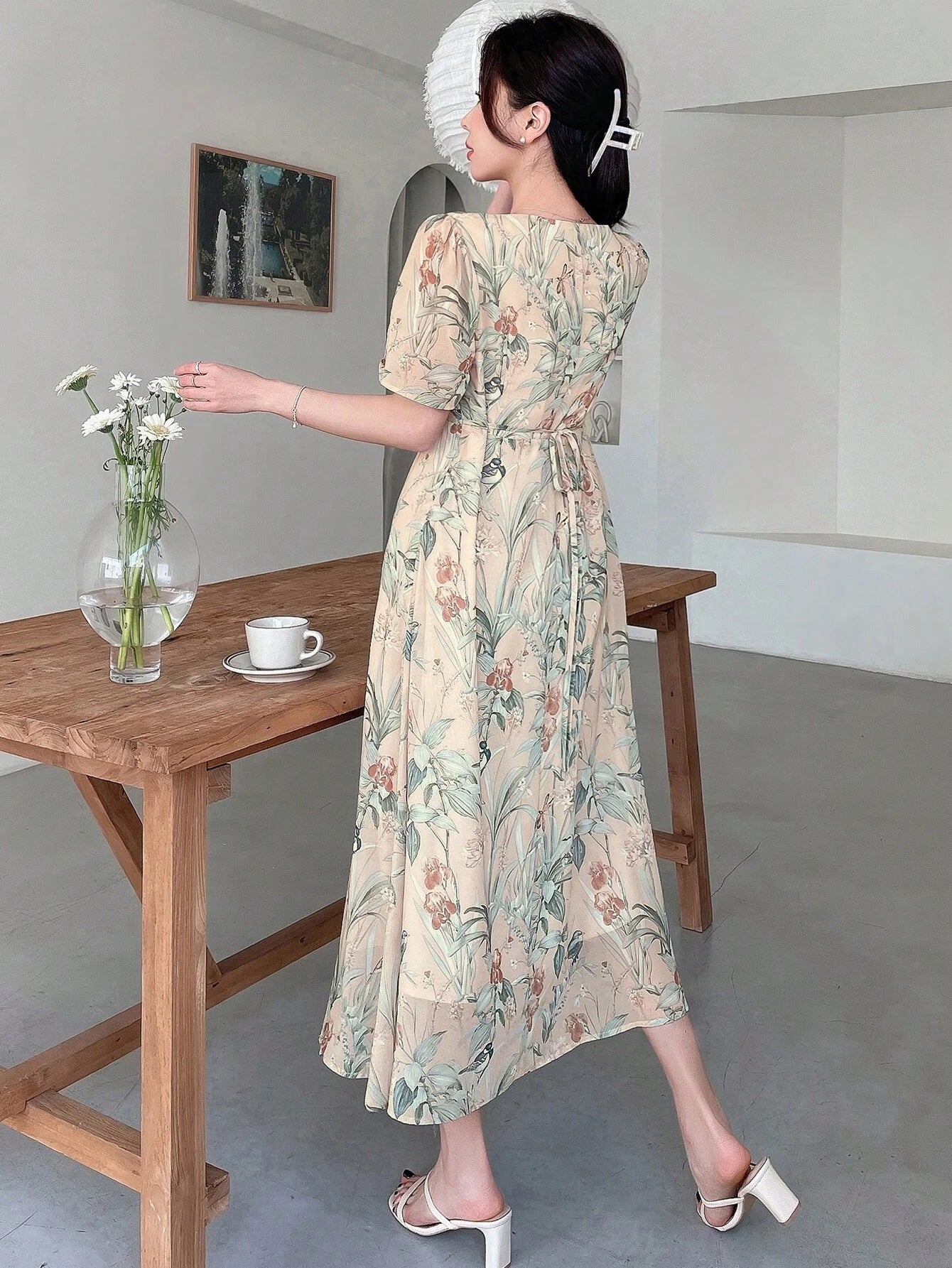  | SHEIN Dazy Designer Floral Print Deep V-Neck Wrap Tie Short Sleeve Dress With Ruffle Hem For Women | Dress | Shein | OneHub