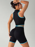 SHEIN Dewbera Outdoor Sports Contrast Color Seamless Zipper Front Sports Bra