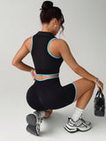 SHEIN Dewbera Outdoor Sports Contrast Color Seamless Zipper Front Sports Bra