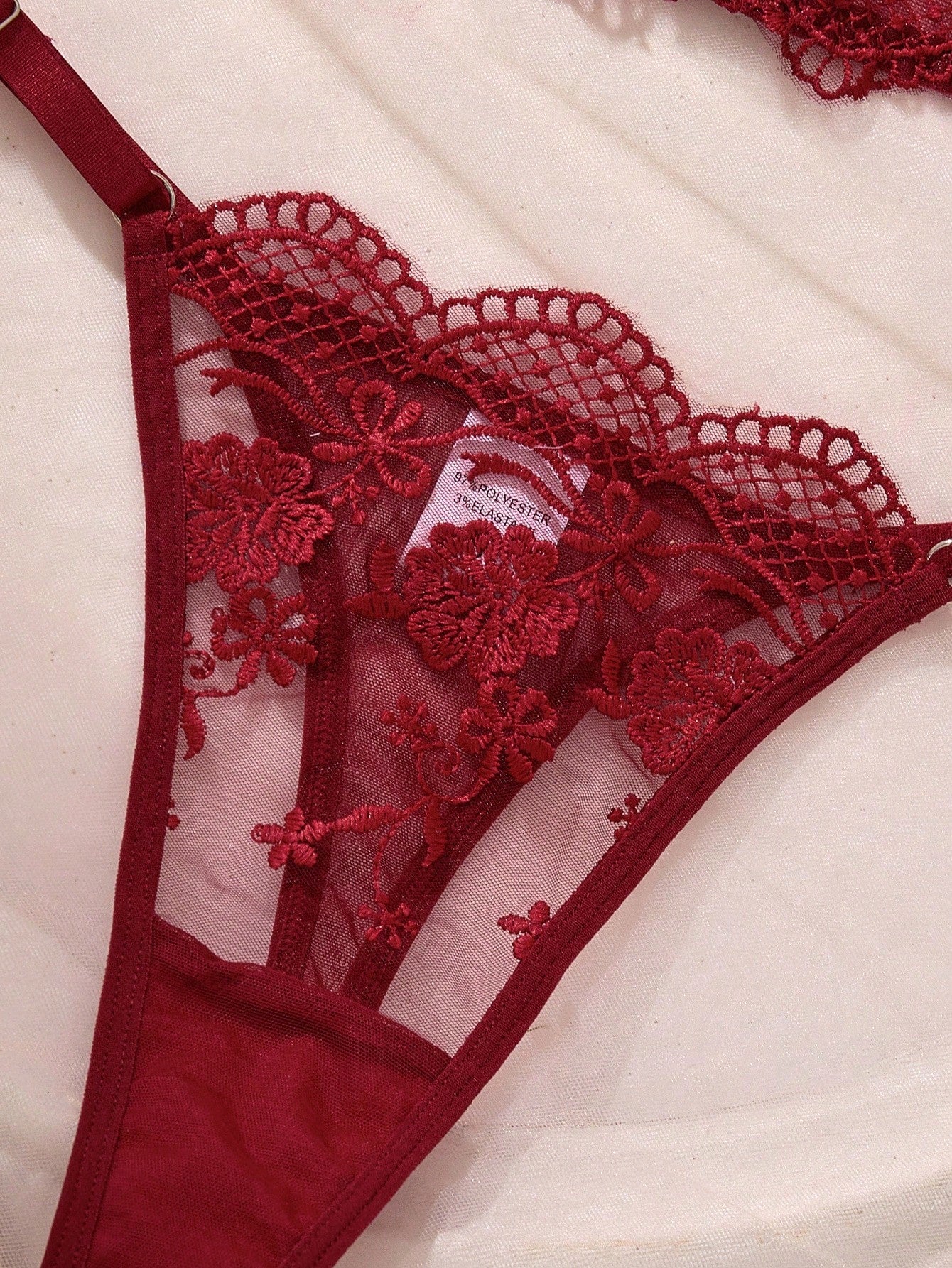 SHEIN Divavoom 2pcs/Set Women's White Romantic Long Bra Lingerie Set Red Lace Lingerie Set Burgundy Lingerie Set Lace Bra And Panty Set Maroon Lingerie