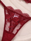 SHEIN Divavoom 2pcs/Set Women's White Romantic Long Bra Lingerie Set Red Lace Lingerie Set Burgundy Lingerie Set Lace Bra And Panty Set Maroon Lingerie