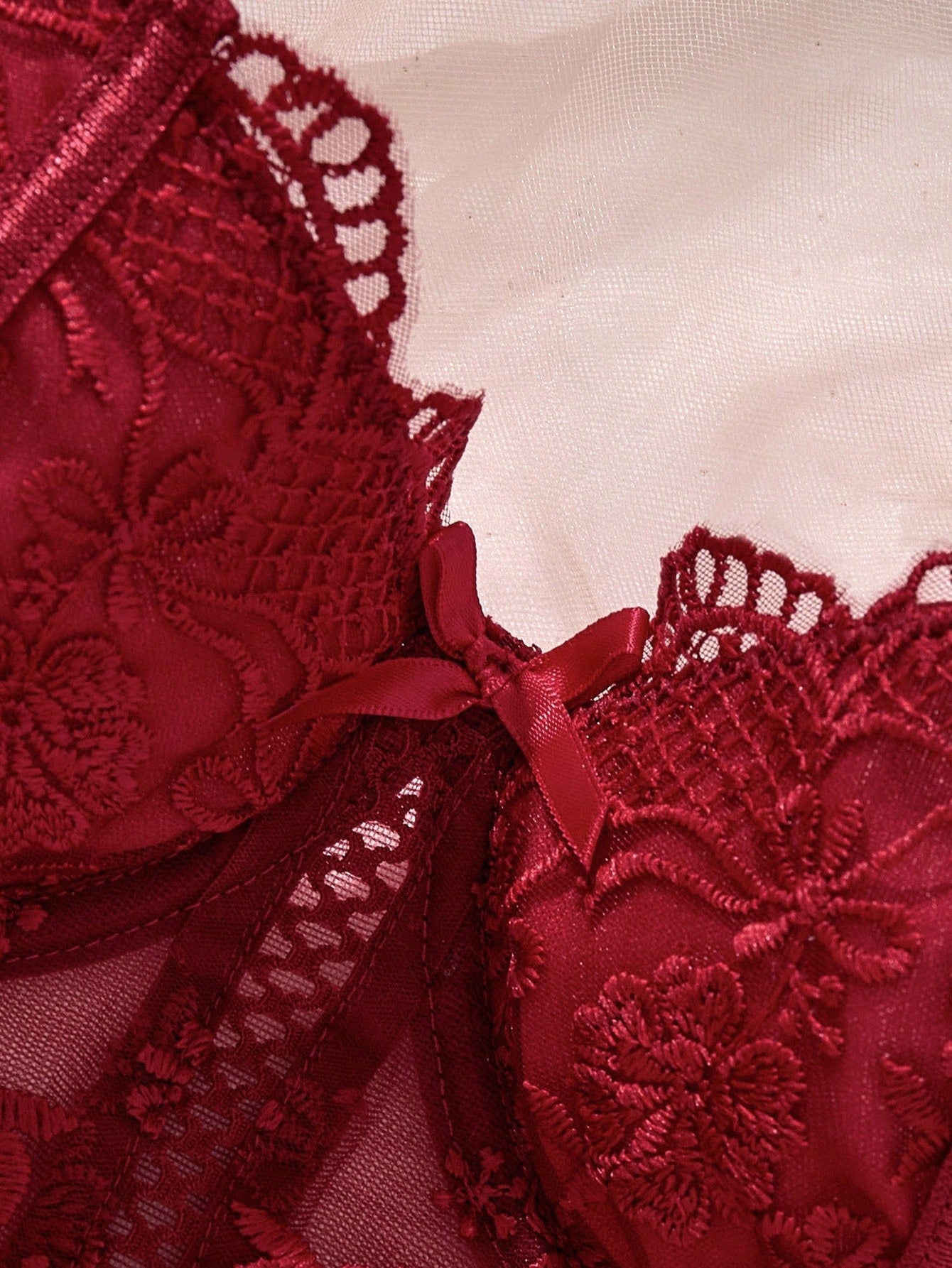SHEIN Divavoom 2pcs/Set Women's White Romantic Long Bra Lingerie Set Red Lace Lingerie Set Burgundy Lingerie Set Lace Bra And Panty Set Maroon Lingerie