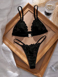 SHEIN Divavoom 2pcs Sexy Lace Patchwork Front Closure Lingerie Set For Women