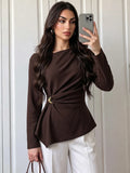 SHEIN Duskaine Women's Solid Color Metal Decor Casual Versatile Everyday T-Shirt