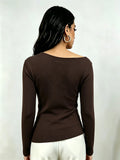SHEIN Duskaine Women's Solid Color Metal Decor Casual Versatile Everyday T-Shirt