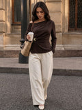 SHEIN Duskaine Women's Solid Color Metal Decor Casual Versatile Everyday T-Shirt