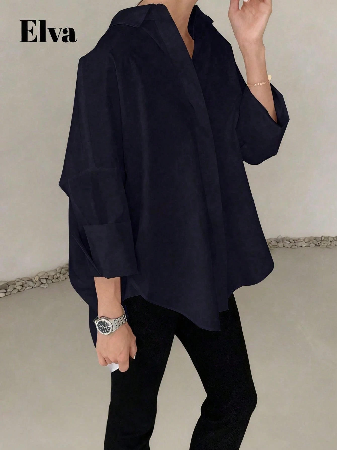 SHEIN ELVA Long Sleeve Baggy Office For Women Work Tops Women Fall Women Back To School Homecoming Dresses Boyfriend Teacher For Women Business Casual Woman