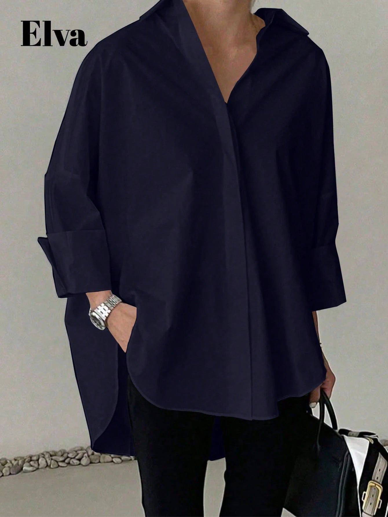 SHEIN ELVA Long Sleeve Baggy Office For Women Work Tops Women Fall Women Back To School Homecoming Dresses Boyfriend Teacher For Women Business Casual Woman