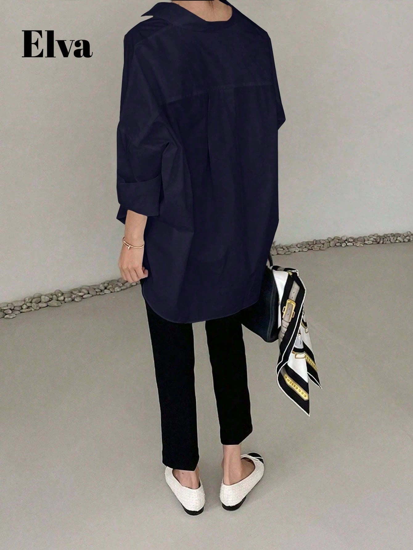 SHEIN ELVA Long Sleeve Baggy Office For Women Work Tops Women Fall Women Back To School Homecoming Dresses Boyfriend Teacher For Women Business Casual Woman