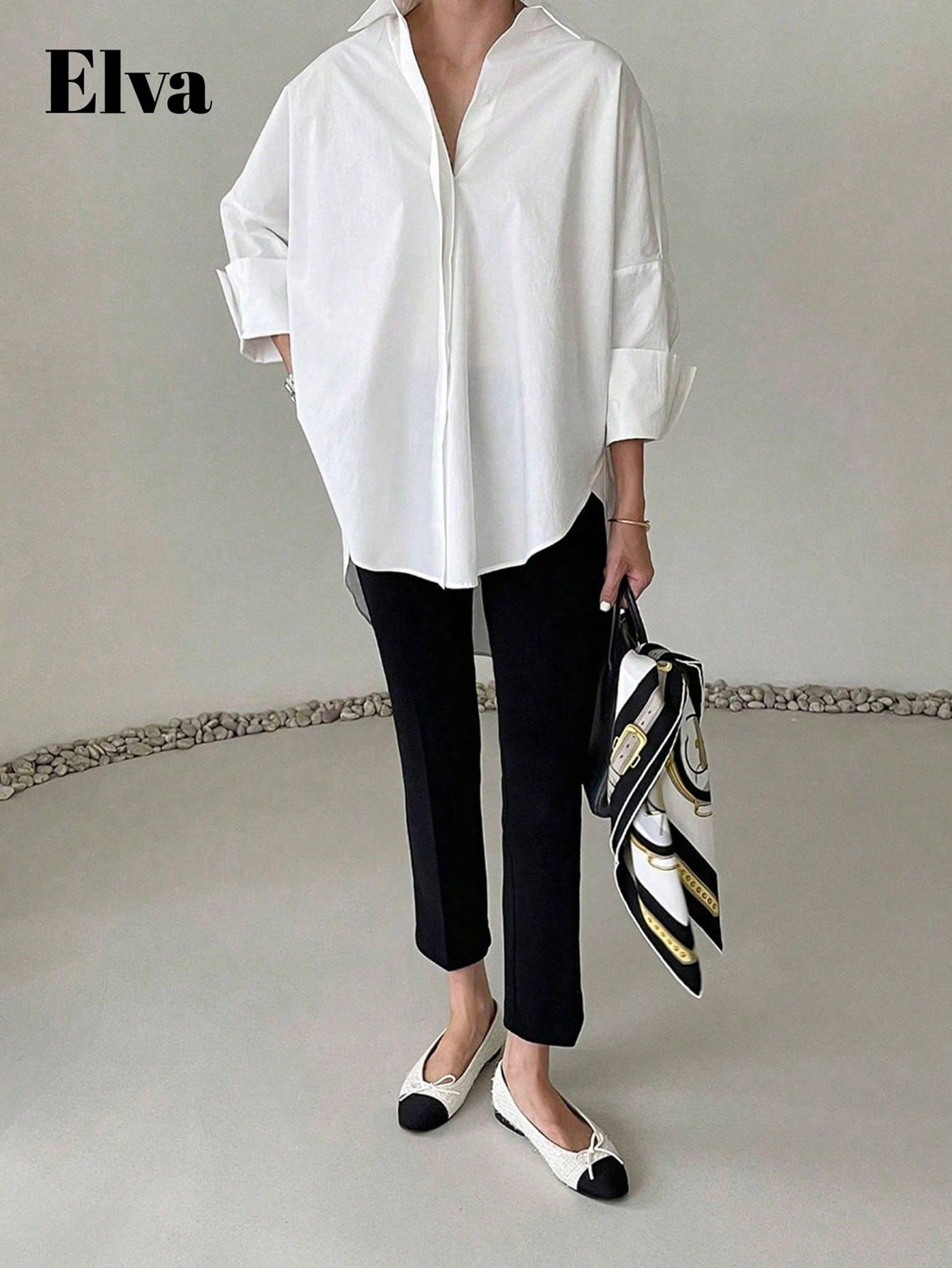 SHEIN ELVA Long Sleeve Baggy Office Outfits For Women Work Tops Women Fall Women Clothes Back To School Clothes Homecoming Dresses Boyfriend Teacher Outfits For Women Business Casual Woman