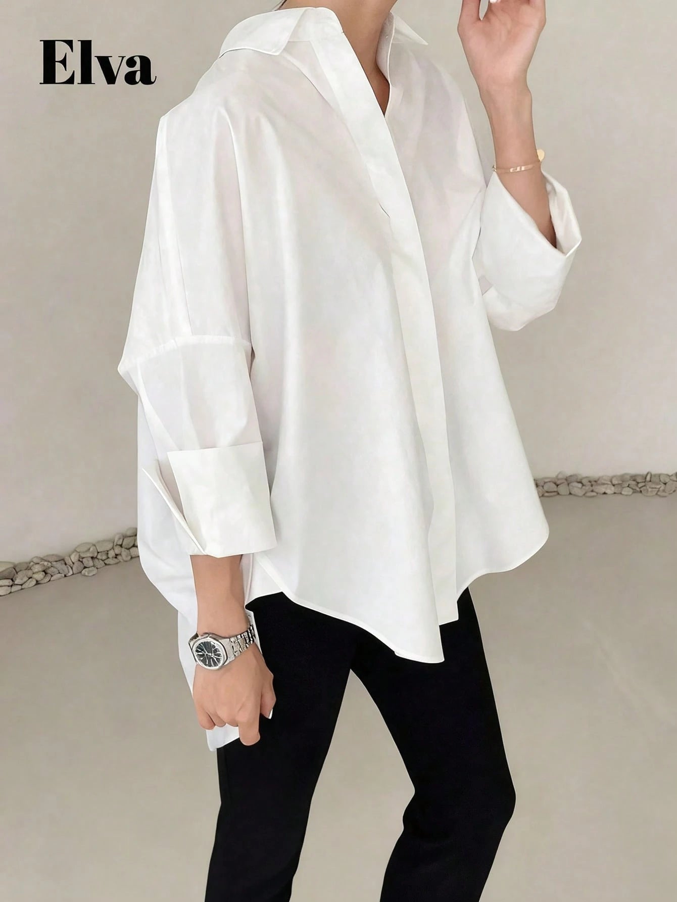 SHEIN ELVA Long Sleeve Baggy Office Outfits For Women Work Tops Women Fall Women Clothes Back To School Clothes Homecoming Dresses Boyfriend Teacher Outfits For Women Business Casual Woman