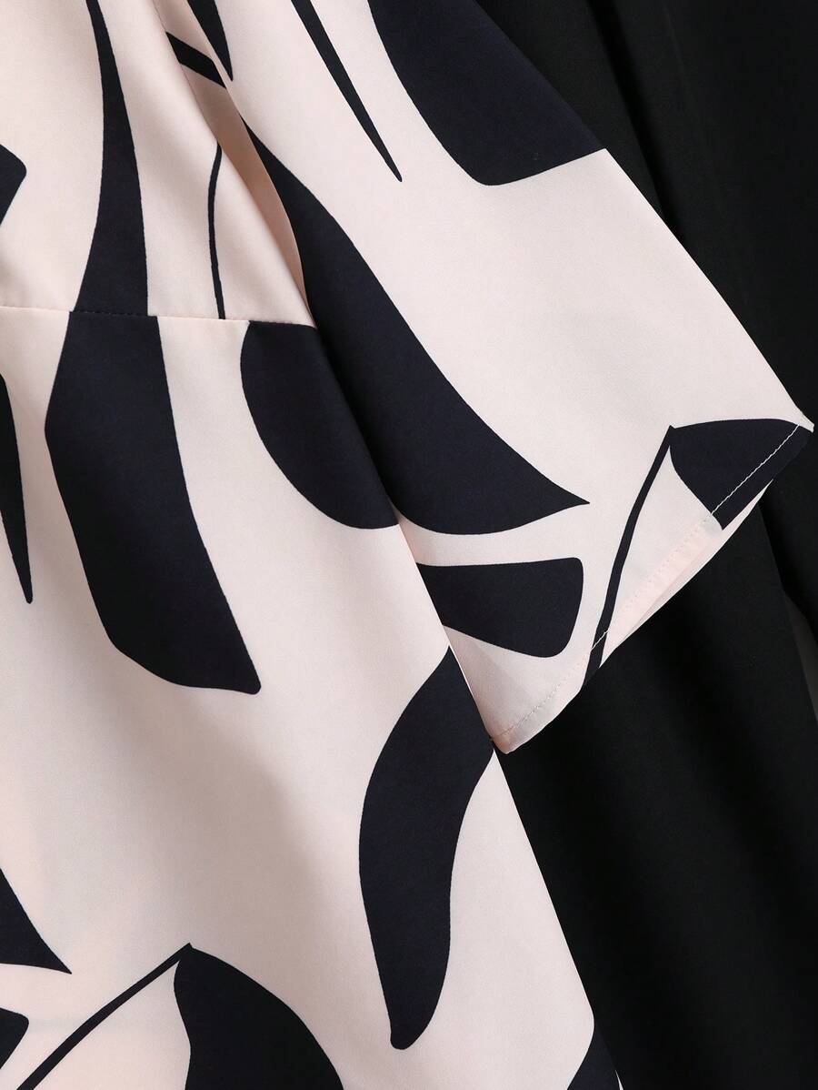  | SHEIN EMERY ROSE 2pcs Women Geometric Print Round Neck Short Sleeve Top And Wide Leg Pants Regular Casual Suit Set | Top and Pant Set | Shein | OneHub