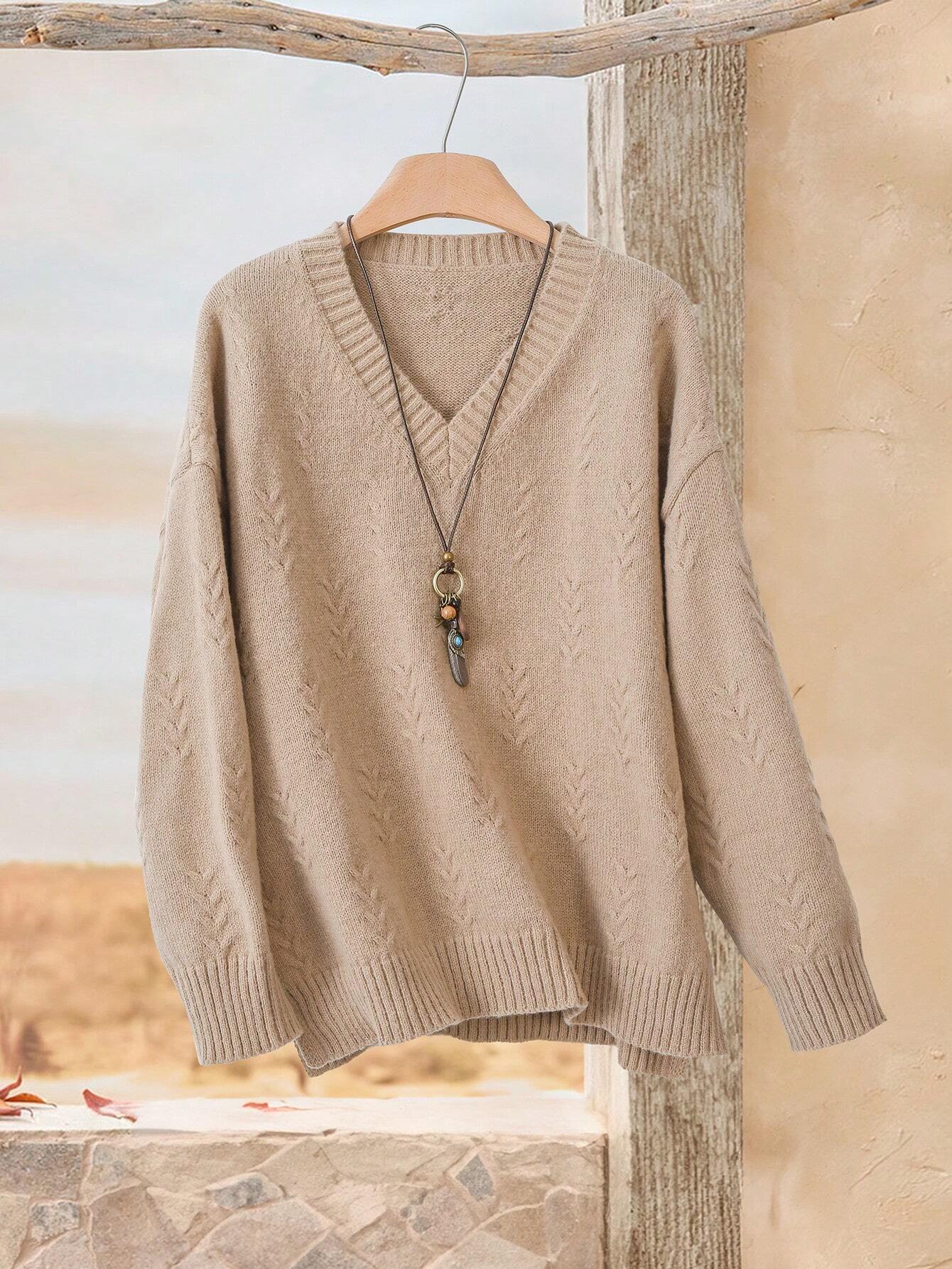  | SHEIN EMERY ROSE Women's V-Neck Cable Knit Long Sleeve Sweater | Sweater | Shein | OneHub