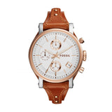 Fossil Original Boyfriend Brown Leather Strap White Dial Chronograph Quartz Watch for Women - ES3837