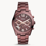 Fossil Perfect Boyfriend Wine Stainless Steel Wine Dial Chronograph Quartz Watch for Women - ES4110