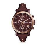 Fossil Original Boyfriend Wine Leather Strap Wine Dial Chronograph Quartz Watch for Women - ES4114