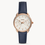 Fossil Tailor Multifunction Blue Leather Strap White Dial Quartz Watch for Women - ES4394