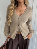 SHEIN Easowa Brown 2pcs Women Casual Loose Knit Camisole Top And Button-Front Cardigan Sweater Set
