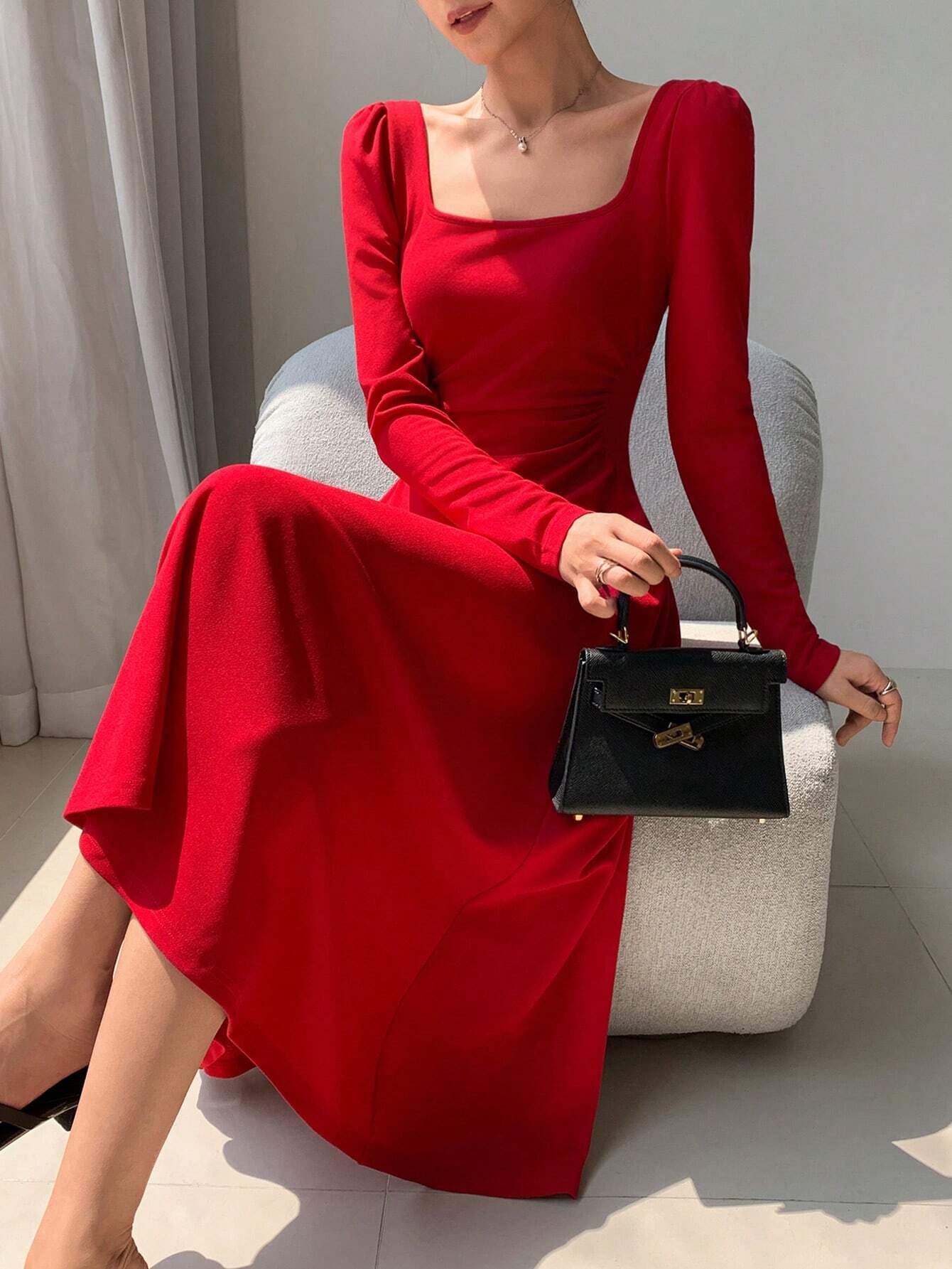 SHEIN EastFlair Spring Korean Fashion Women's Red Holiday Party Ruched | Dress | OneHub SHEIN EastFlair Spring Korean Fashion Women's Red Holiday Party Ruched | Dress | OneHub