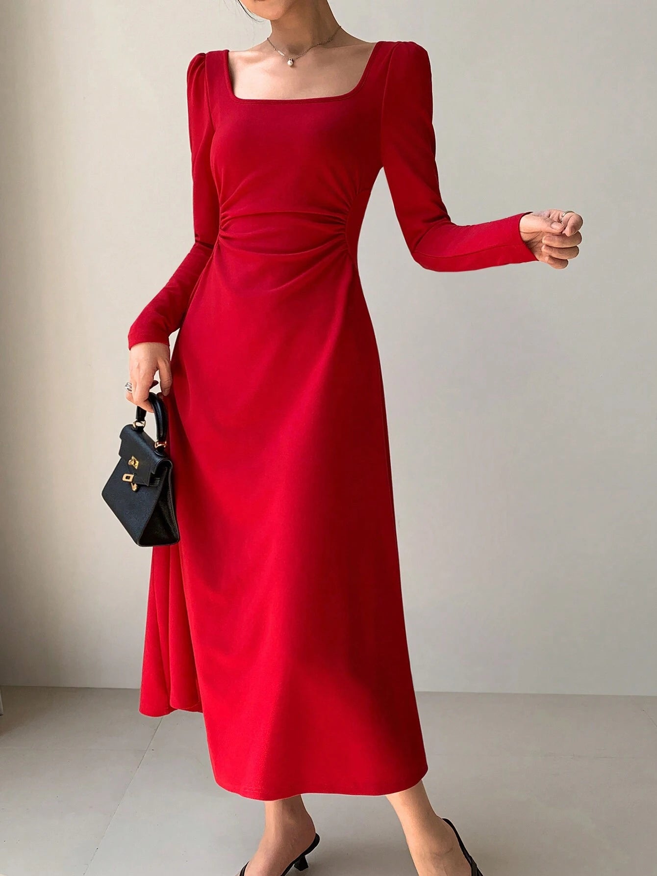 SHEIN EastFlair Spring Korean Fashion Women's Red Holiday Party Ruched | Dress | OneHub SHEIN EastFlair Spring Korean Fashion Women's Red Holiday Party Ruched | Dress | OneHub