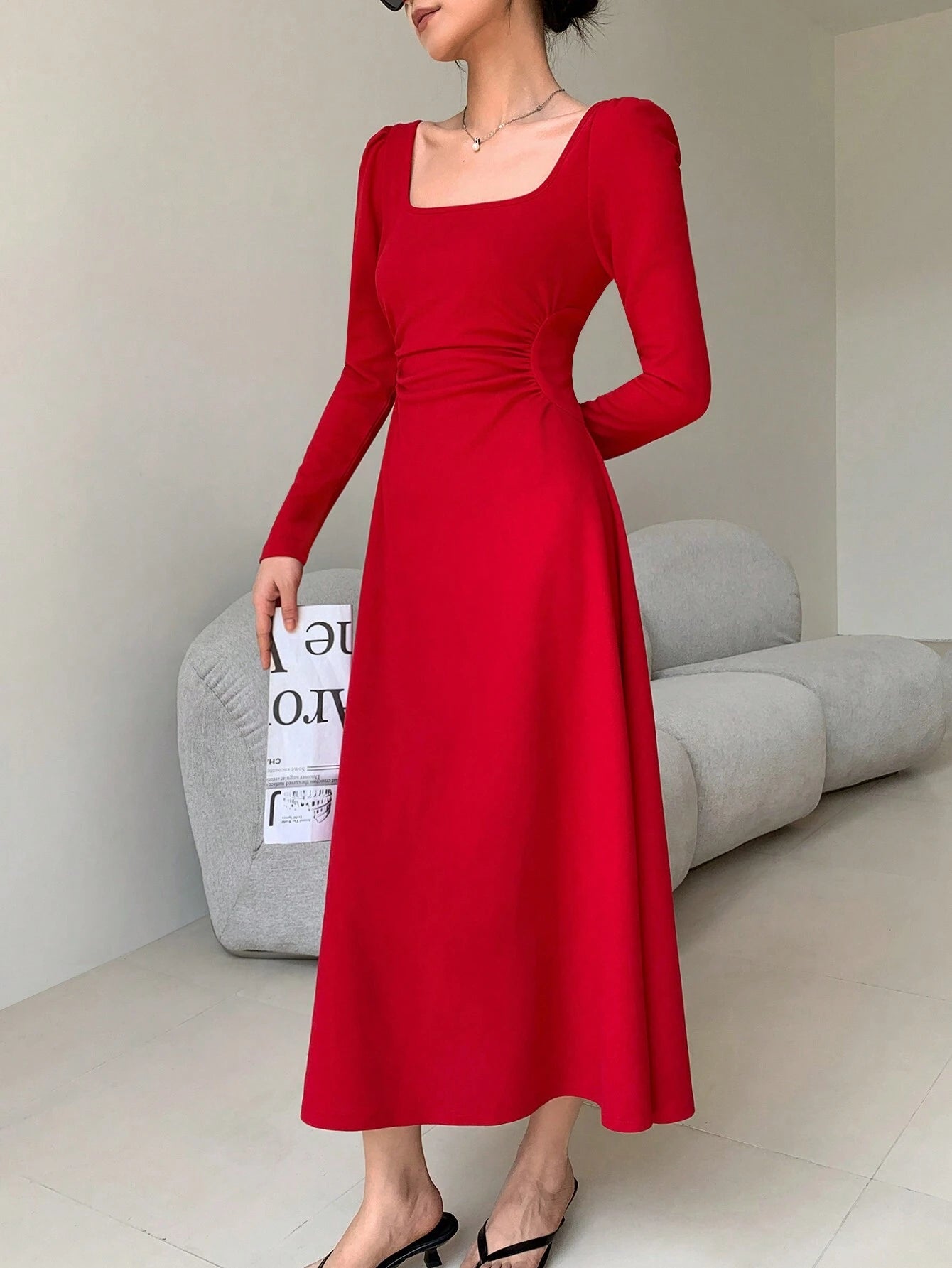 SHEIN EastFlair Spring Korean Fashion Women's Red Holiday Party Ruched | Dress | OneHub SHEIN EastFlair Spring Korean Fashion Women's Red Holiday Party Ruched | Dress | OneHub