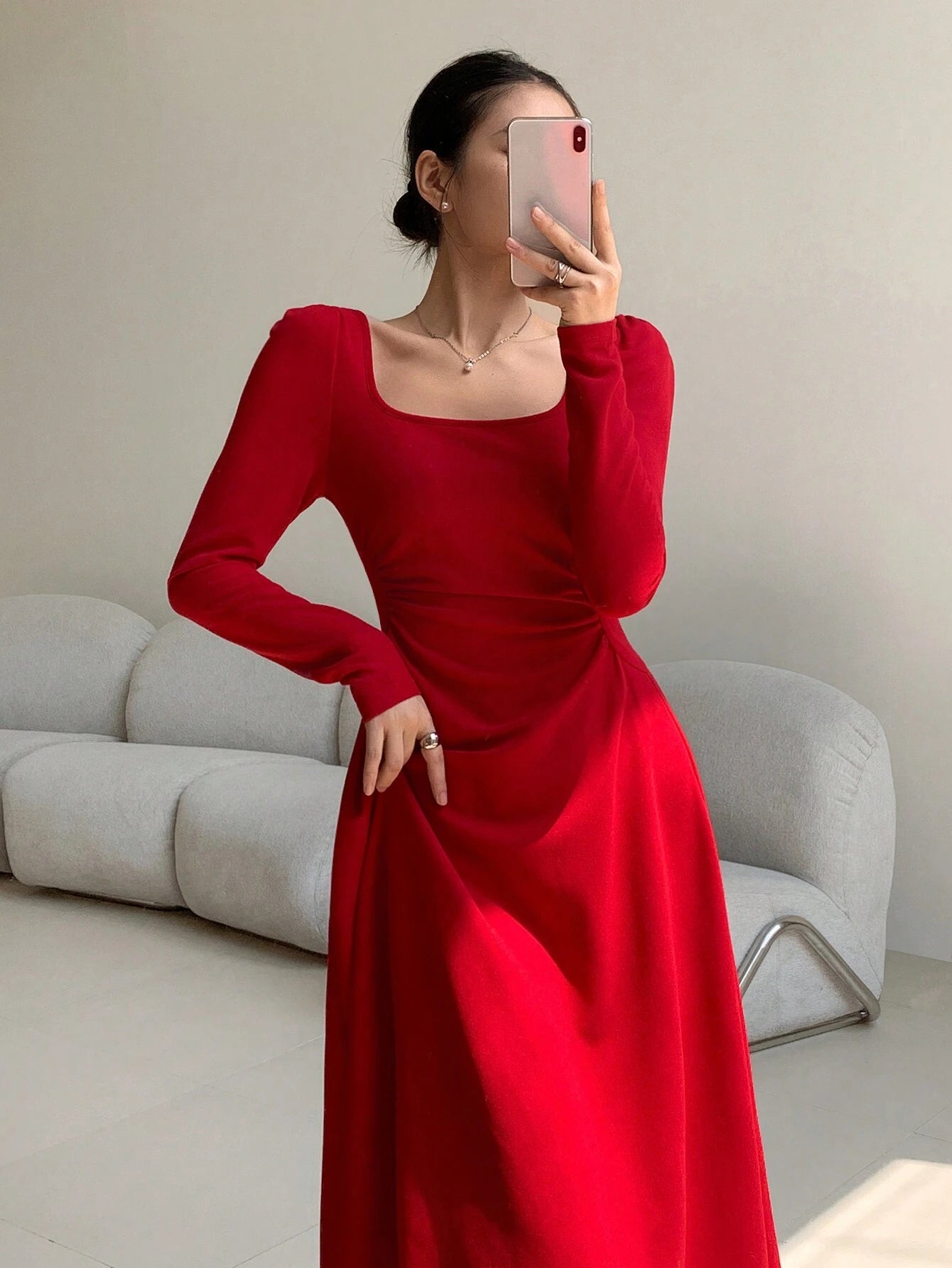 SHEIN EastFlair Spring Korean Fashion Women's Red Holiday Party Ruched | Dress | OneHub SHEIN EastFlair Spring Korean Fashion Women's Red Holiday Party Ruched | Dress | OneHub