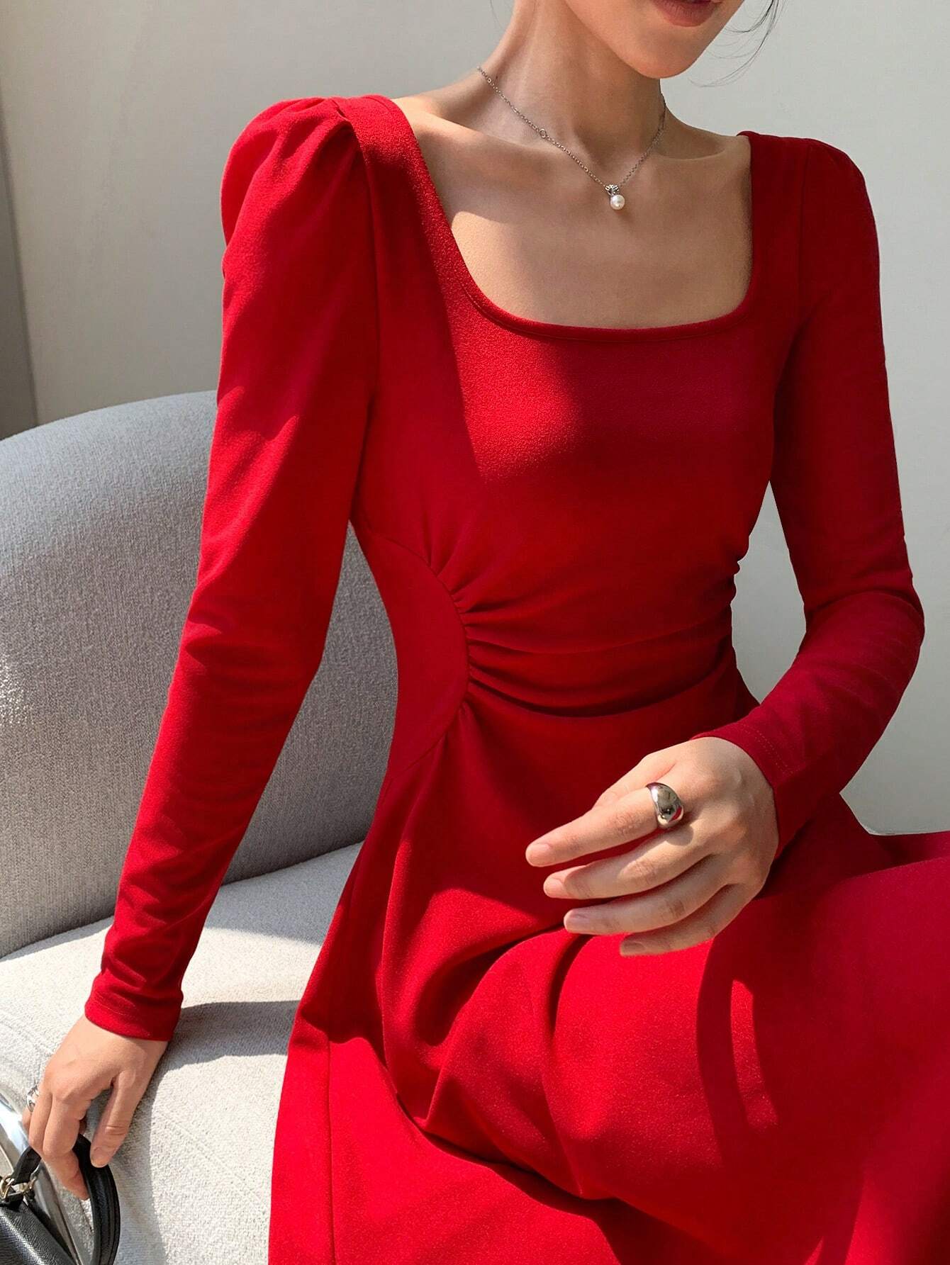 SHEIN EastFlair Spring Korean Fashion Women's Red Holiday Party Ruched | Dress | OneHub SHEIN EastFlair Spring Korean Fashion Women's Red Holiday Party Ruched | Dress | OneHub