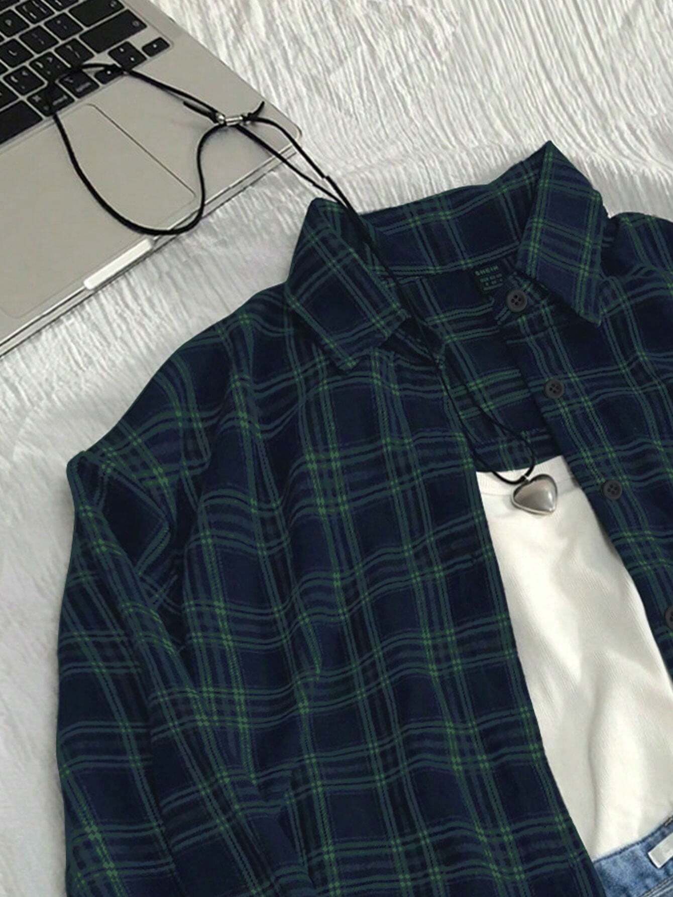 SHEIN Elamini Vintage Plaid Loose Fit Shirt For Women, Fashionable And Versatile, Autumn/Winter