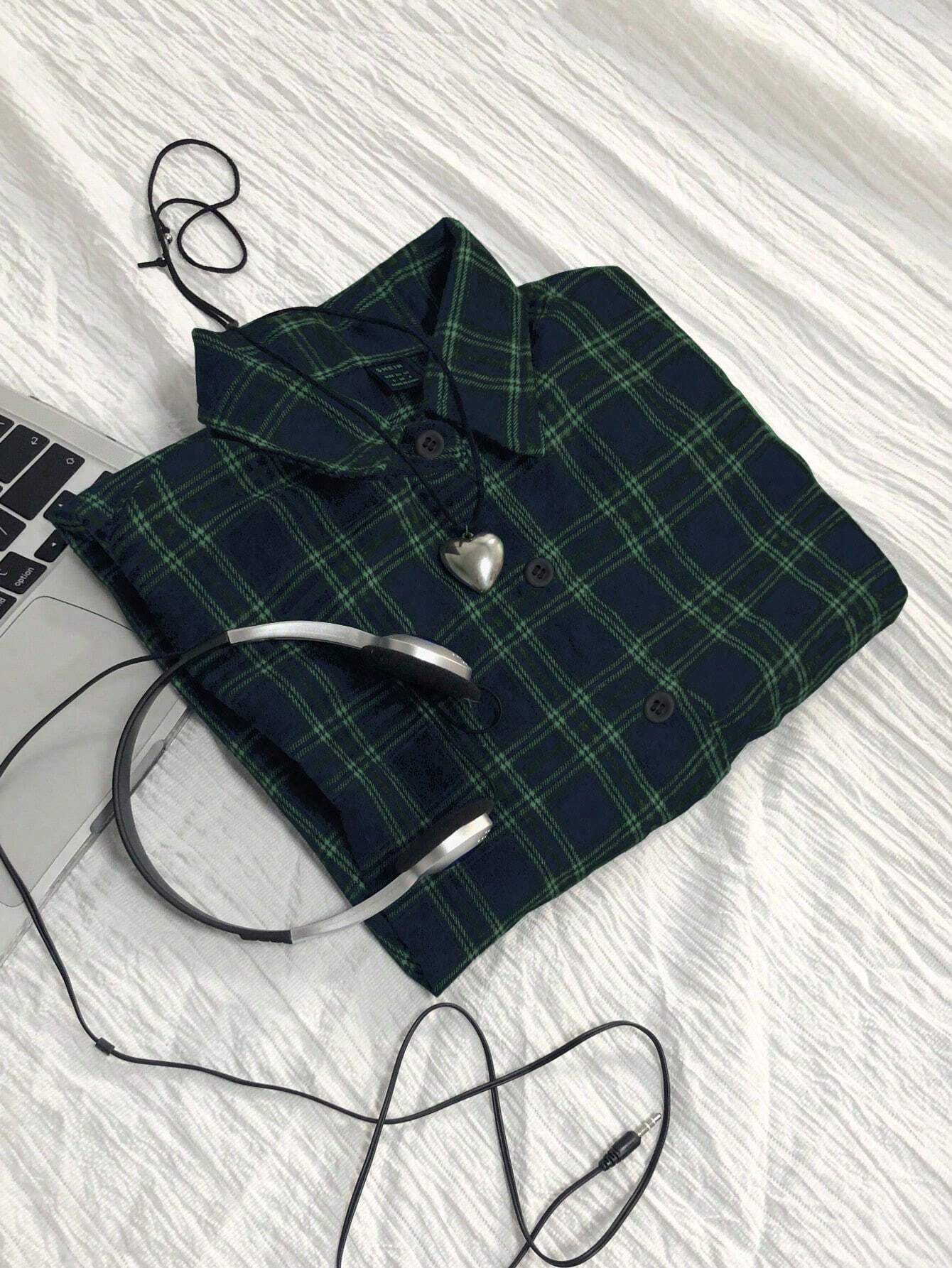 SHEIN Elamini Vintage Plaid Loose Fit Shirt For Women, Fashionable And Versatile, Autumn/Winter