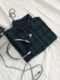 SHEIN Elamini Vintage Plaid Loose Fit Shirt For Women, Fashionable And Versatile, Autumn/Winter