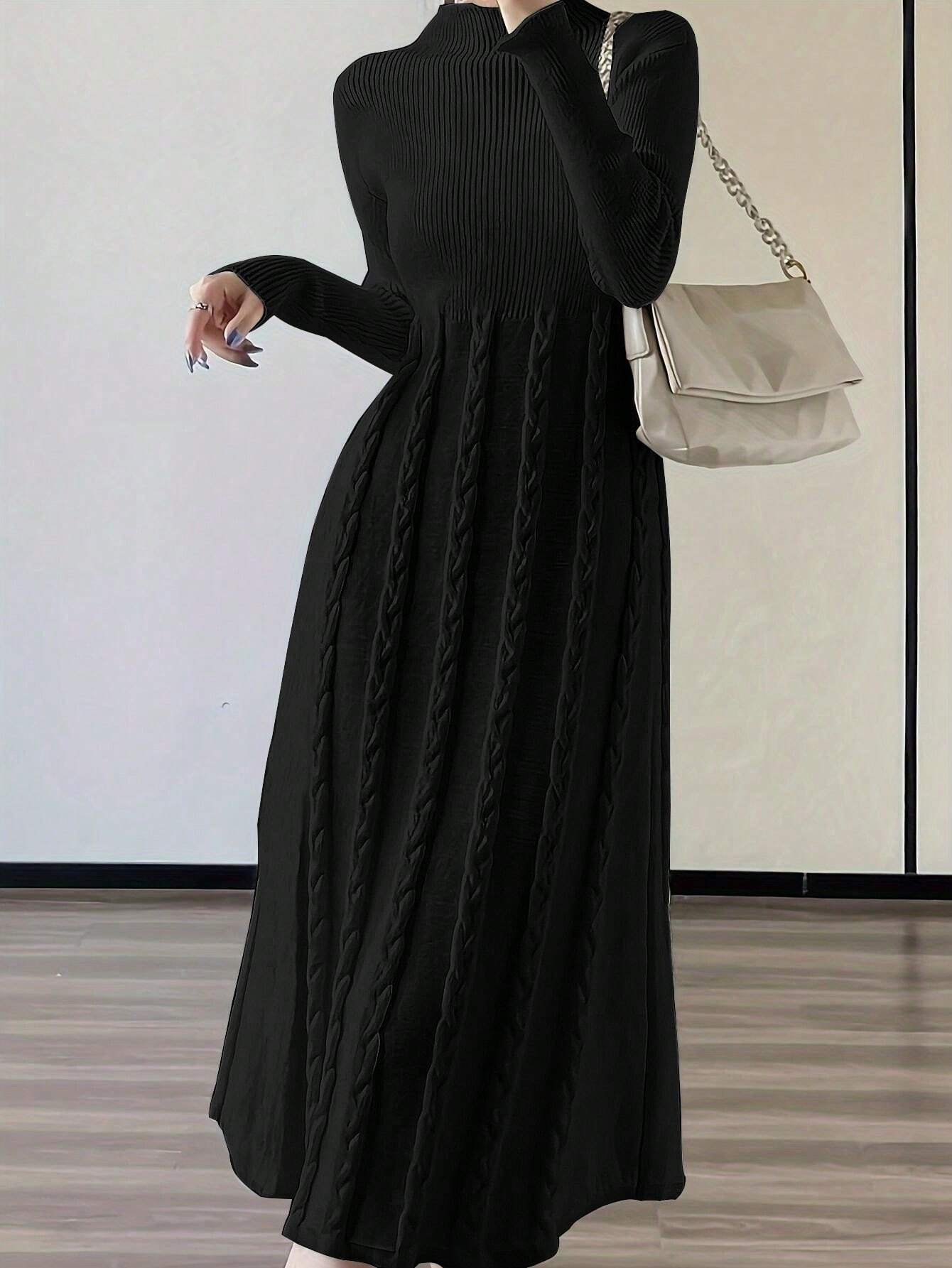 SHEIN Elegant Ladies' Simple Hong Kong Style Mock Neck Cable Knit Midi | Dress | OneHub SHEIN Elegant Ladies' Simple Hong Kong Style Mock Neck Cable Knit Midi | Dress | OneHub