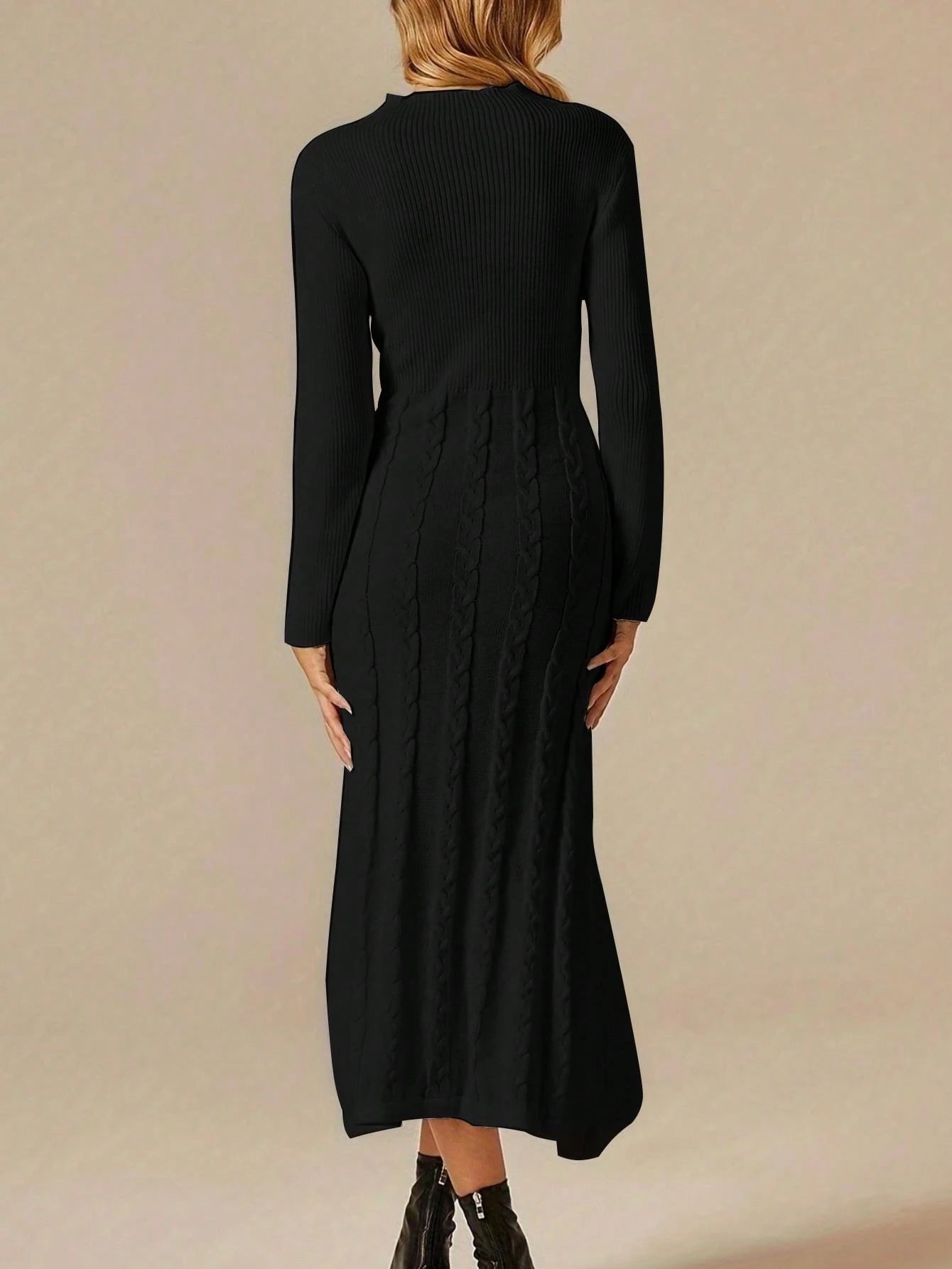 shein cable knit sweater dress SHEIN Frenchy Solid-Color V-Neck Cable Knit Sweater Dress
