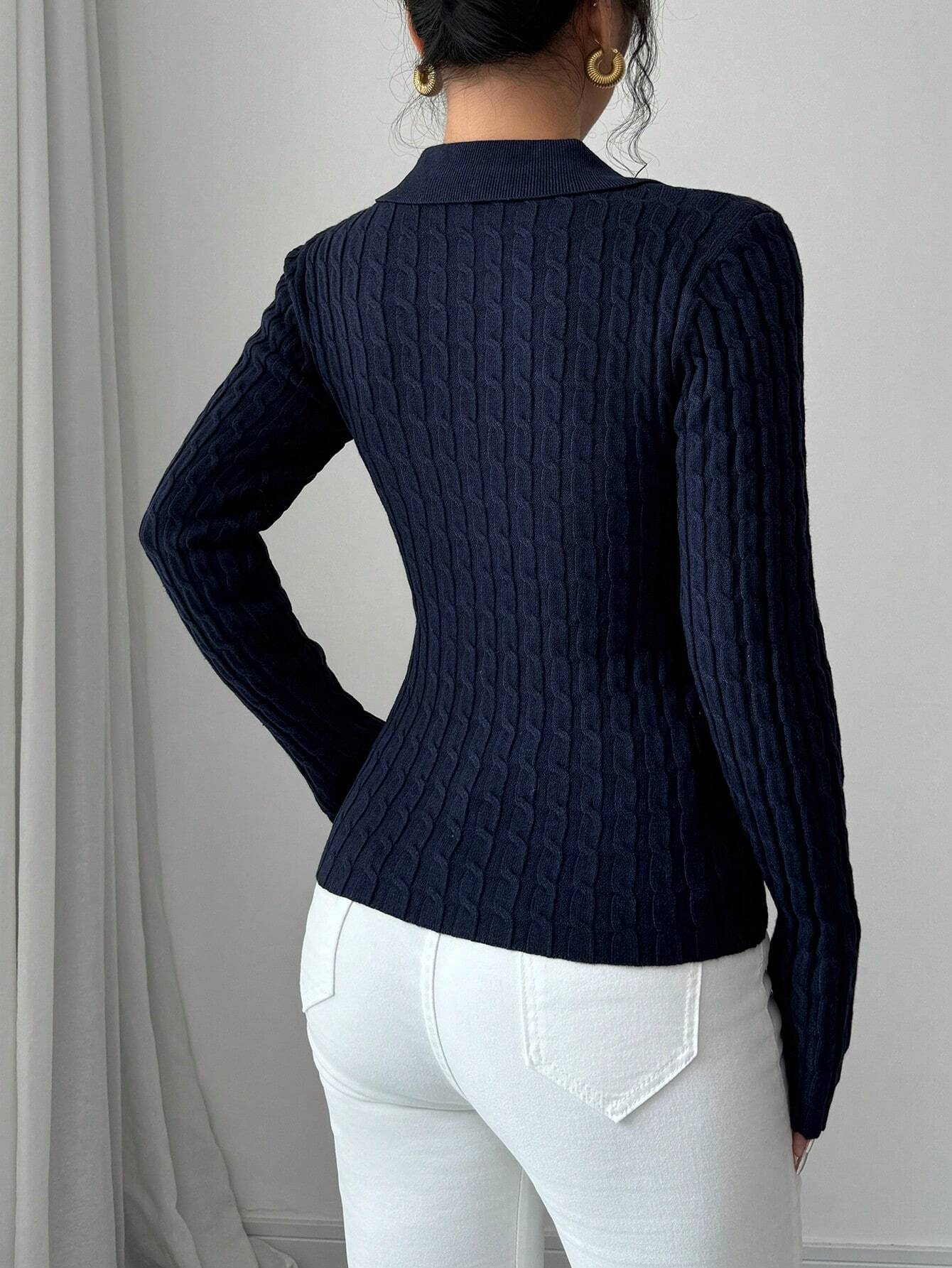  | SHEIN Elenzga Casual Solid Color Cable Knit Fitted Cardigan, Autumn/Winter | Top | Shein | OneHub