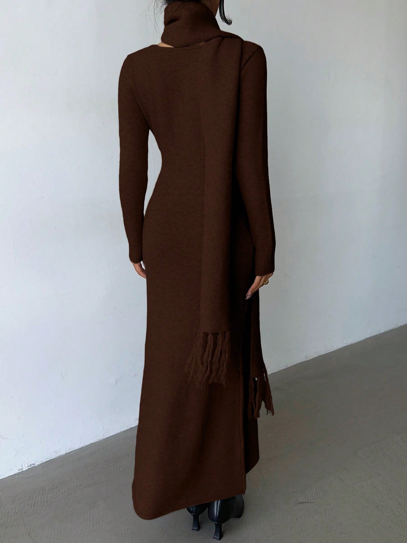 SHEIN Elenzga Elegant Light Apricot V-Neck Simple Comfortable Vintage |  Dress