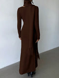SHEIN Elenzga Elegant Light Apricot V-Neck Simple Comfortable Vintage Style Knitted Dress With Tassel Scarf, Suitable For Commuting And Outings In Autumn/Winter
