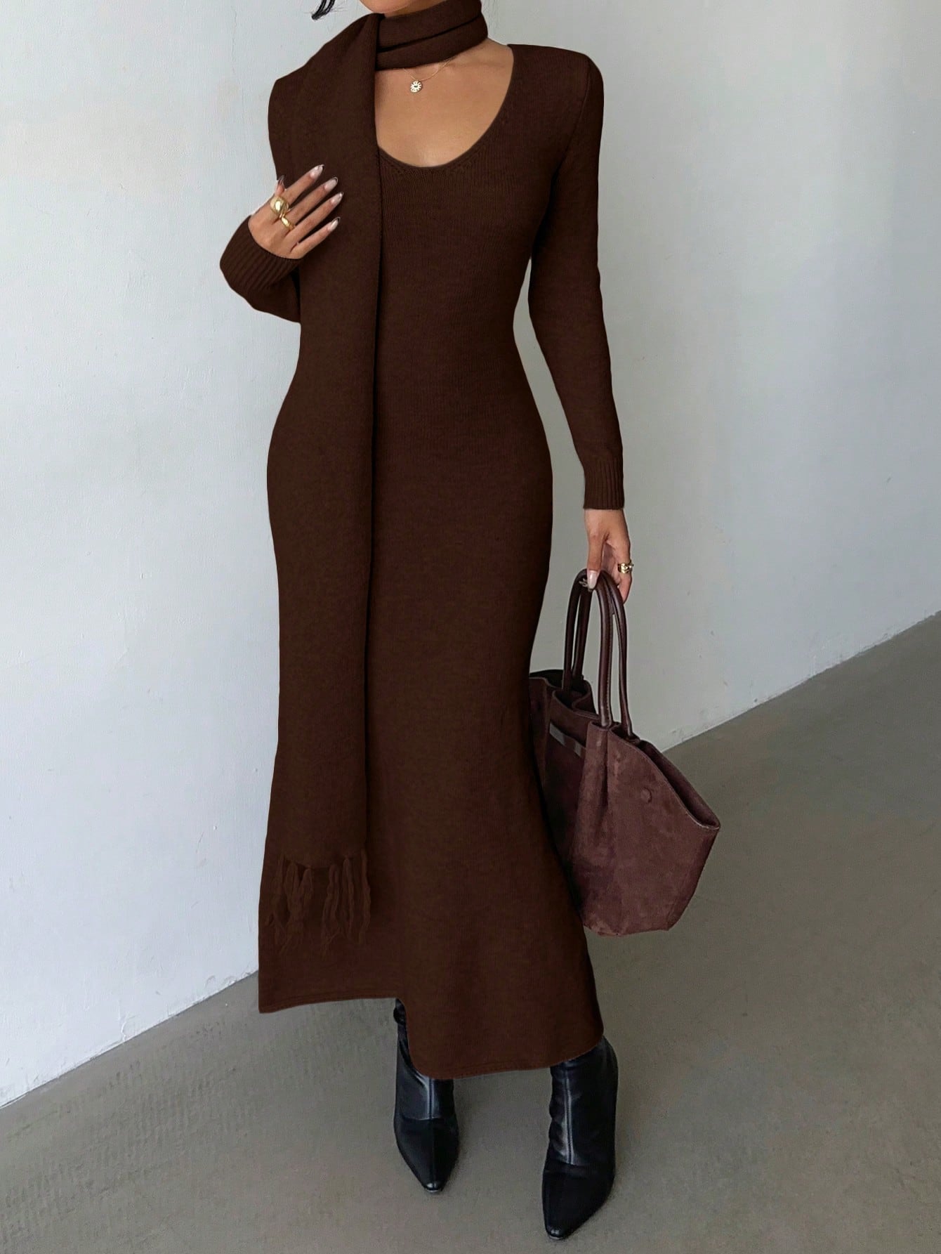 SHEIN Elenzga Elegant Light Apricot V-Neck Simple Comfortable Vintage |  Dress | OneHub