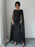 SHEIN Elenzga Elegant Round Neck Sparkling Long Dress