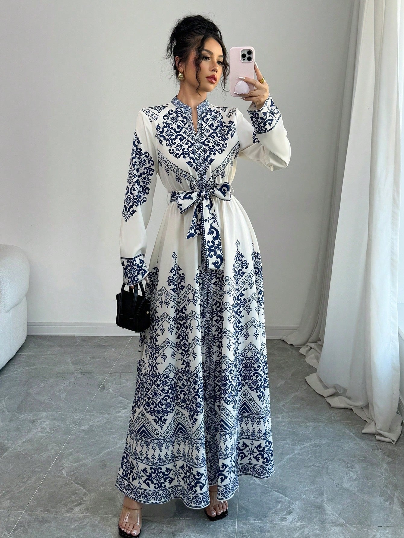 shein maxi dress long sleeve Blouson Sleeve Surplice Sequin Maxi Dress