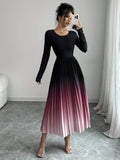 SHEIN Elenzga Ombre Color Elegant Dress With Burn-Out Pleated Design, Sexy Women Maxi Women Outfit
