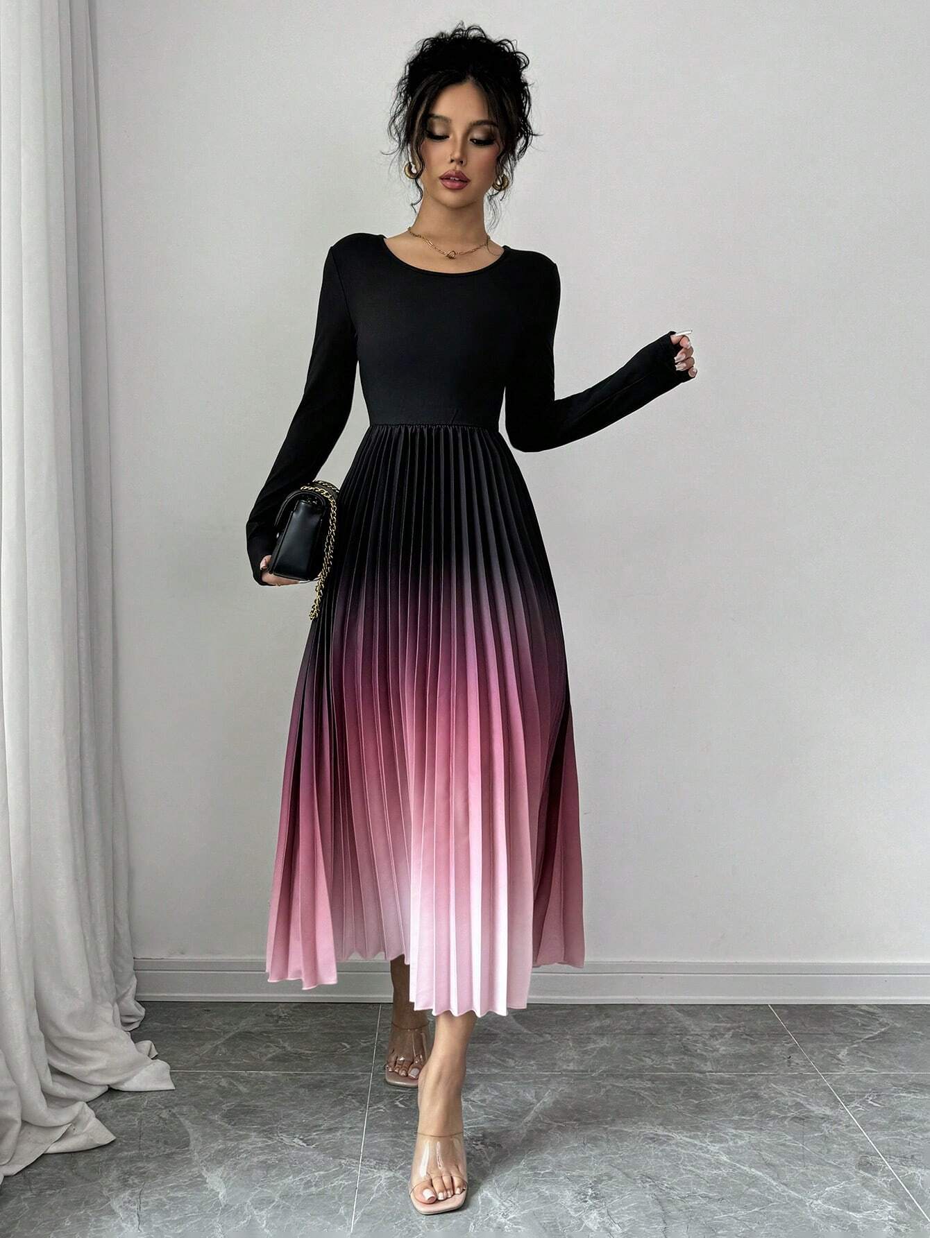  | SHEIN Elenzga Ombre Color Elegant Dress With Burn-Out Pleated Design, Sexy Women Maxi Women Outfit | Dress | Shein | OneHub