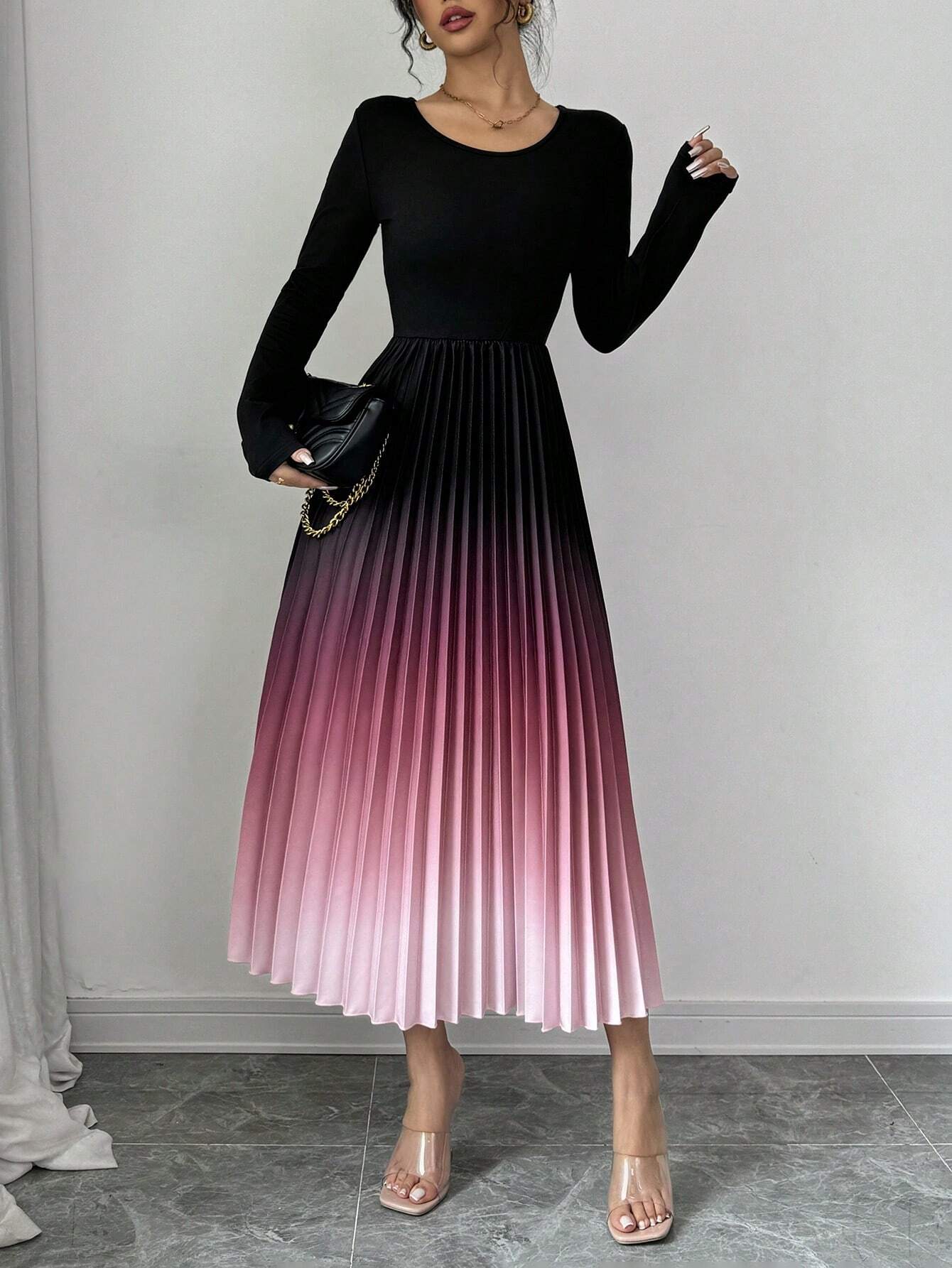  | SHEIN Elenzga Ombre Color Elegant Dress With Burn-Out Pleated Design, Sexy Women Maxi Women Outfit | Dress | Shein | OneHub