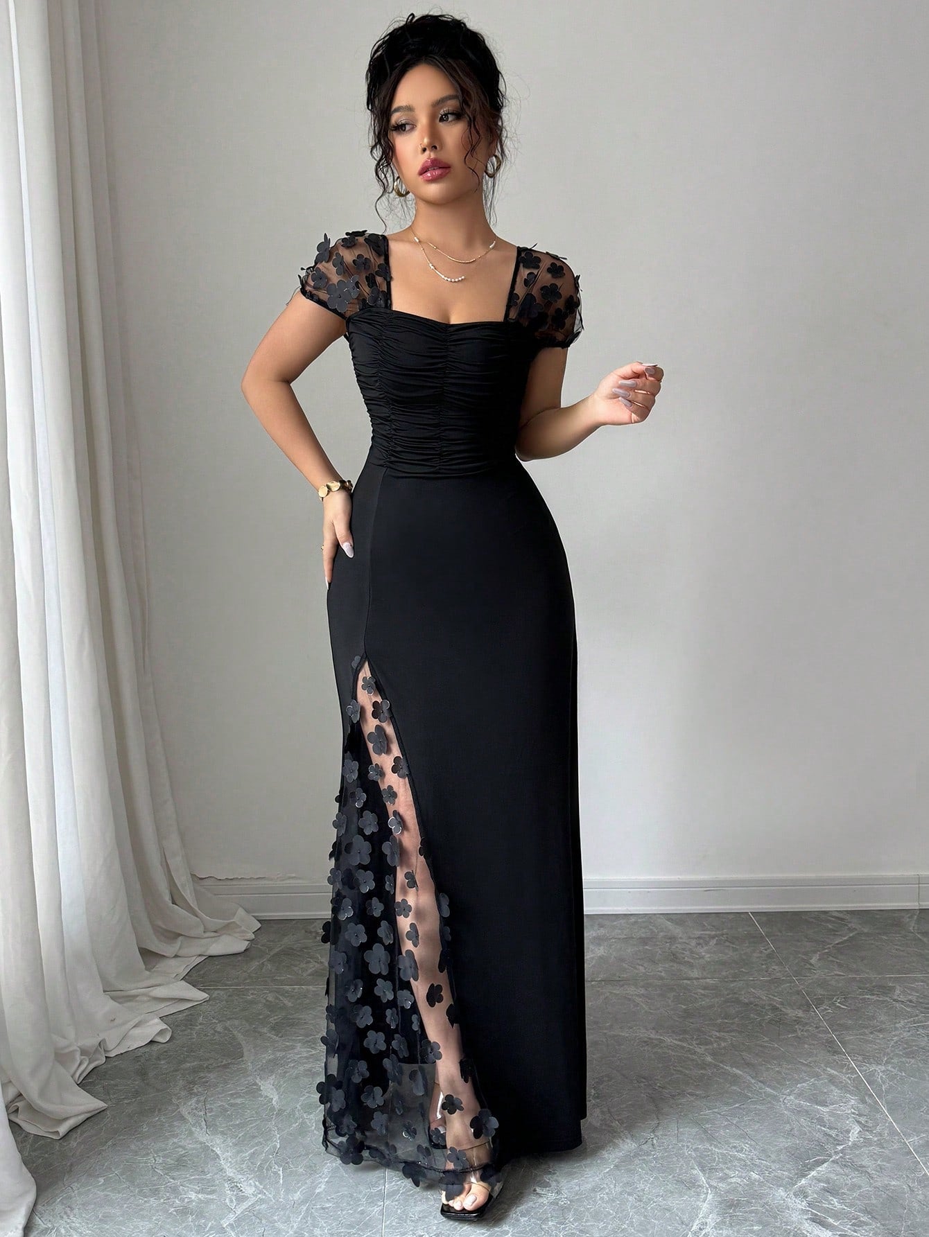  | SHEIN Elenzga Summer Vacation Party Jacquard Mesh Trim Fitted Dress | Dress | Shein | OneHub