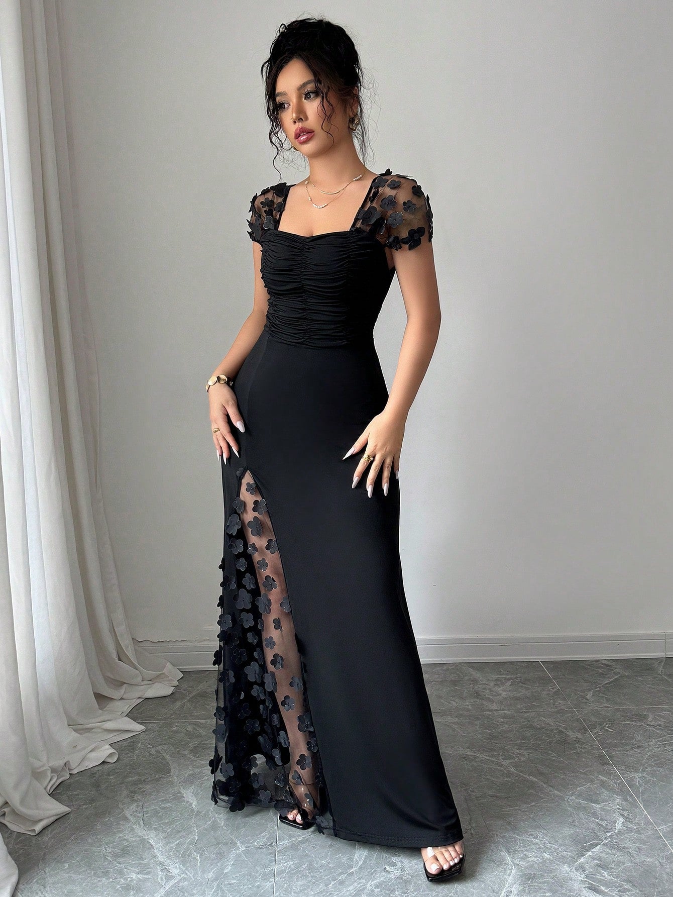  | SHEIN Elenzga Summer Vacation Party Jacquard Mesh Trim Fitted Dress | Dress | Shein | OneHub