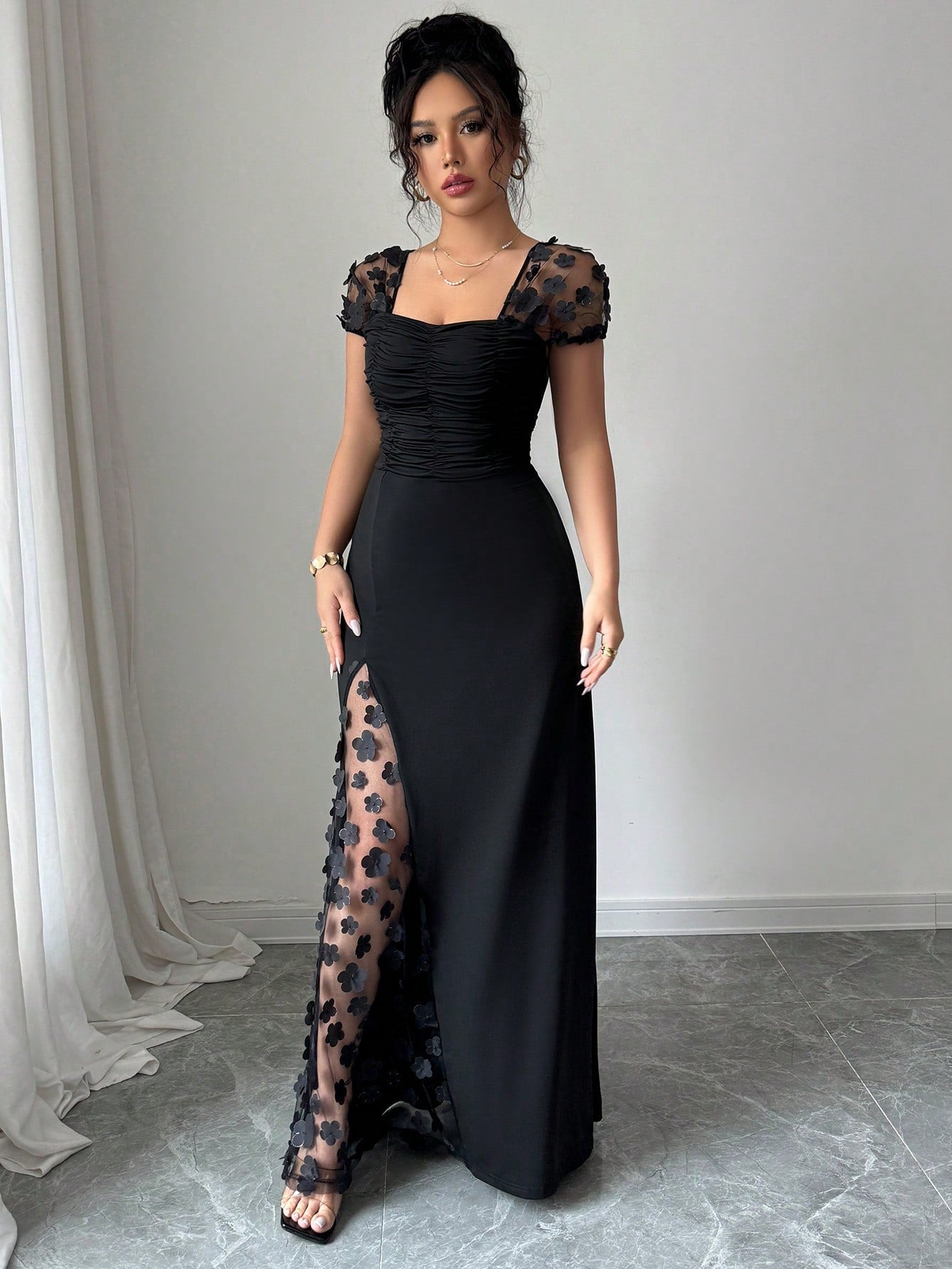  | SHEIN Elenzga Summer Vacation Party Jacquard Mesh Trim Fitted Dress | Dress | Shein | OneHub