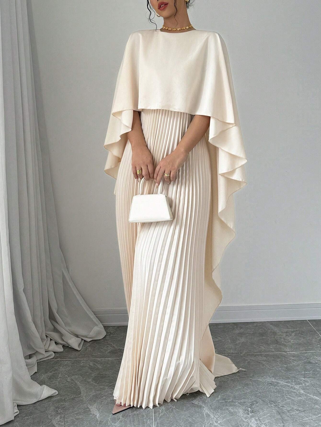  | SHEIN Elenzga Women Elegant Solid Color Minimalist Casual Poncho Sleeve Dress Maxi Women Outfit | Dress | Shein | OneHub