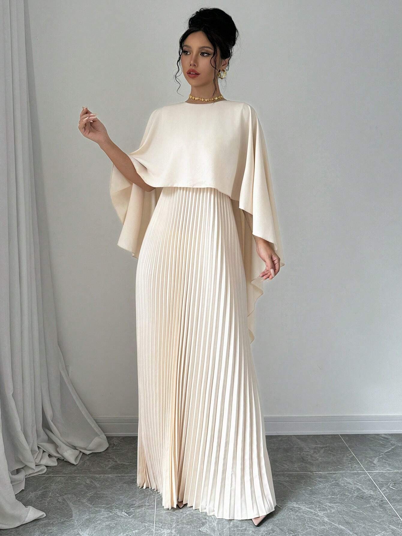  | SHEIN Elenzga Women Elegant Solid Color Minimalist Casual Poncho Sleeve Dress Maxi Women Outfit | Dress | Shein | OneHub