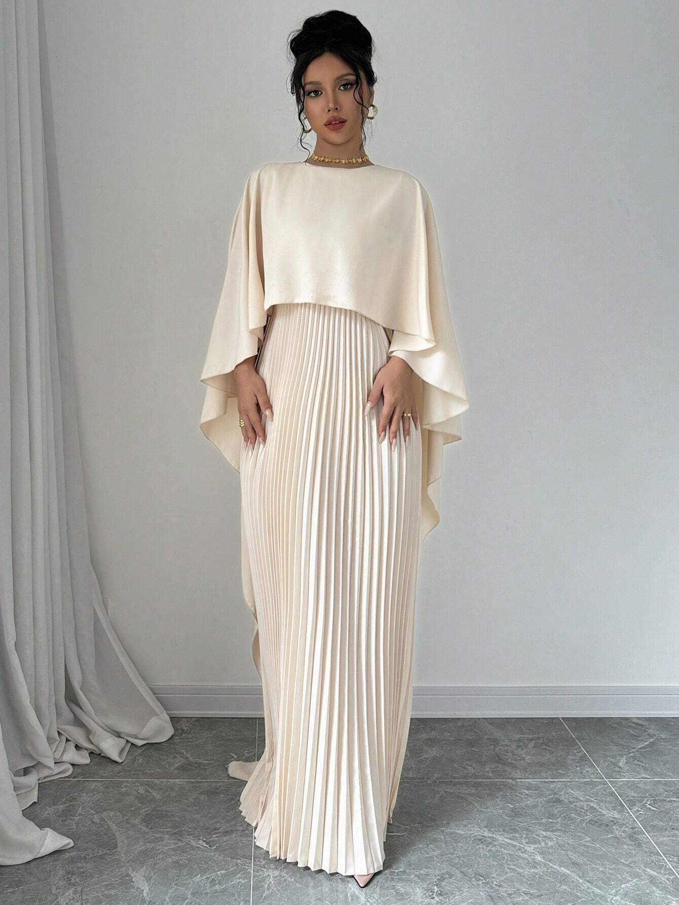 maxi poncho dress SHEIN Elenzga Women Elegant Solid Color Minimalist Casual Poncho Sleev |  Dress