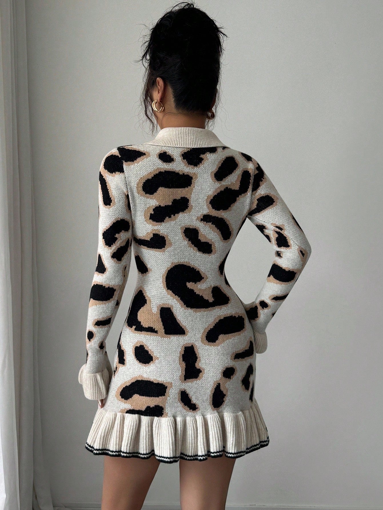 SHEIN Elenzga Women's Autumn/Winter Fashion Leopard Print Knit Ruffle | Dress | OneHub SHEIN Elenzga Women's Autumn/Winter Fashion Leopard Print Knit Ruffle | Dress | OneHub