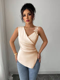  | SHEIN Elenzga Women's Elegant Fashion Satin Sleeveless Asymmetrical Lace Trim Camisole, Suitable For Casual Daily Life And Party | Tee | Shein | OneHub