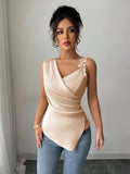  | SHEIN Elenzga Women's Elegant Fashion Satin Sleeveless Asymmetrical Lace Trim Camisole, Suitable For Casual Daily Life And Party | Tee | Shein | OneHub